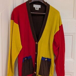 Worth Vintage 90s Color Block Cotton Cardigan Sweater Size M